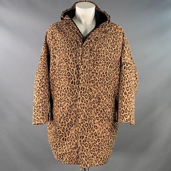 R13 Size S Tan Black Animal Print Oversized Hooded Parka Coat - Picture 1 of 6